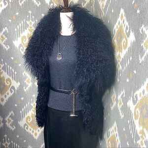 Ralph Lauren Long Black Curly Lamb Shearling Vest